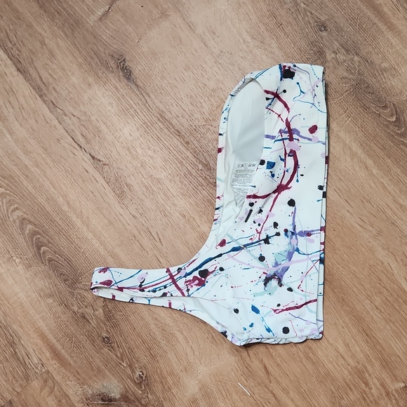 $5☃️Volcom One Shoulder Splatter Paint Vibe Large Bikini Top Nwot - Picture 2 of 5